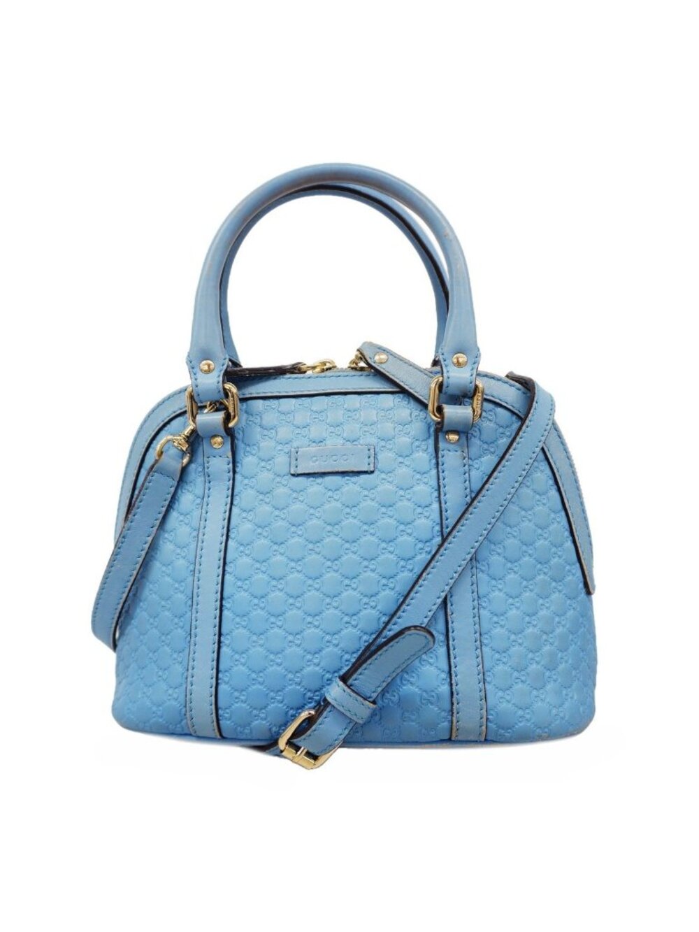Gucci Handbag Micro Guccissima Leather Blue Gold 2-Way Bag